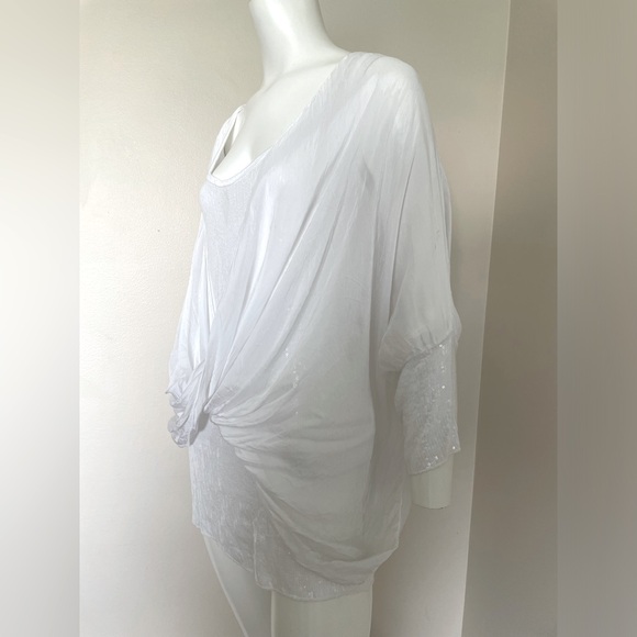 M Made in Italy WHITE Criss Cross Drape Front Silk Blend Blouse Size Large - Picture 2 of 9